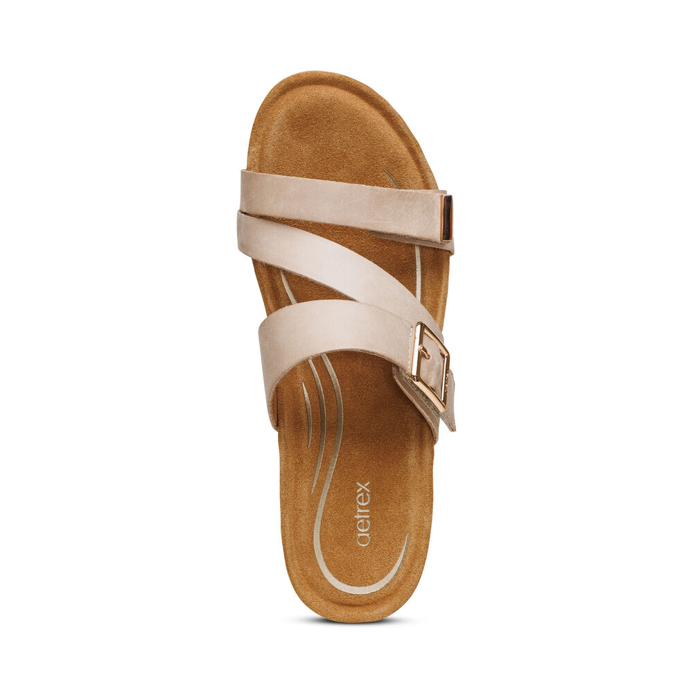 Aetrex Women's Kimmy Arch Support Wedge Sandals - Ivory | USA TVR3BI1